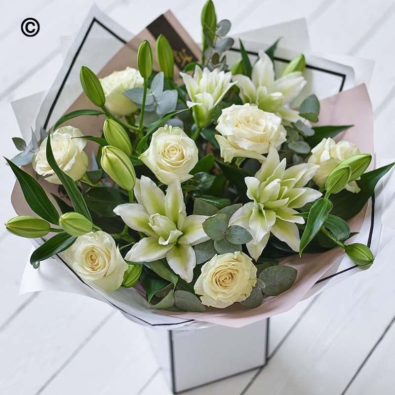 Beautifully Simple Rose & Lily Bouquet White