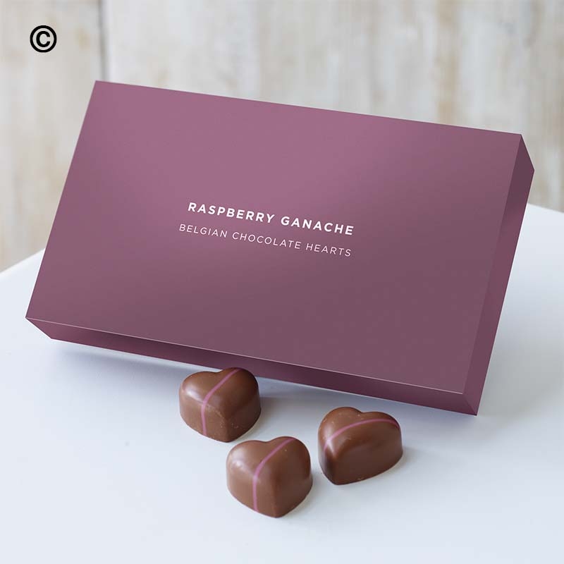 Raspberry Ganache Chocolate Hearts 100g