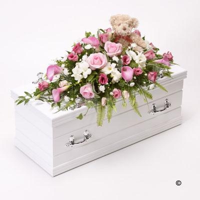 Childrens Casket Spray with Teddy   Pink