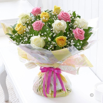 Happy Birthday Pastel Rose Handtied