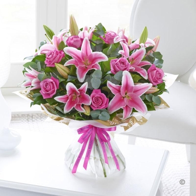 Happy Birthday Pink Rose & Lily Tie