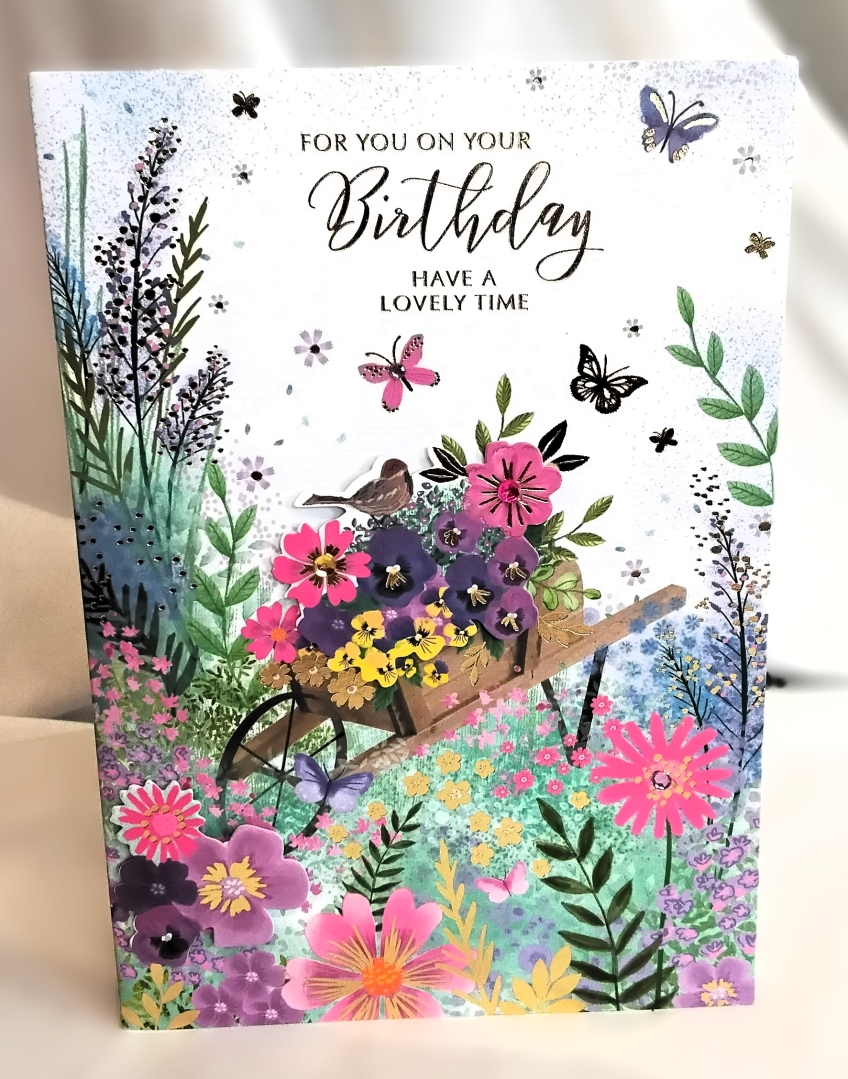 Flower Barrow Birthday card