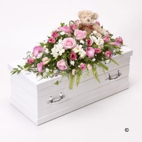 Childrens Casket Spray with Teddy   Pink